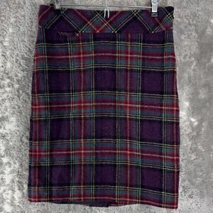 LL Bean Size 4 Wool Blend Plaid Pencil Midi Skirt Purple Zip Lined Casual
